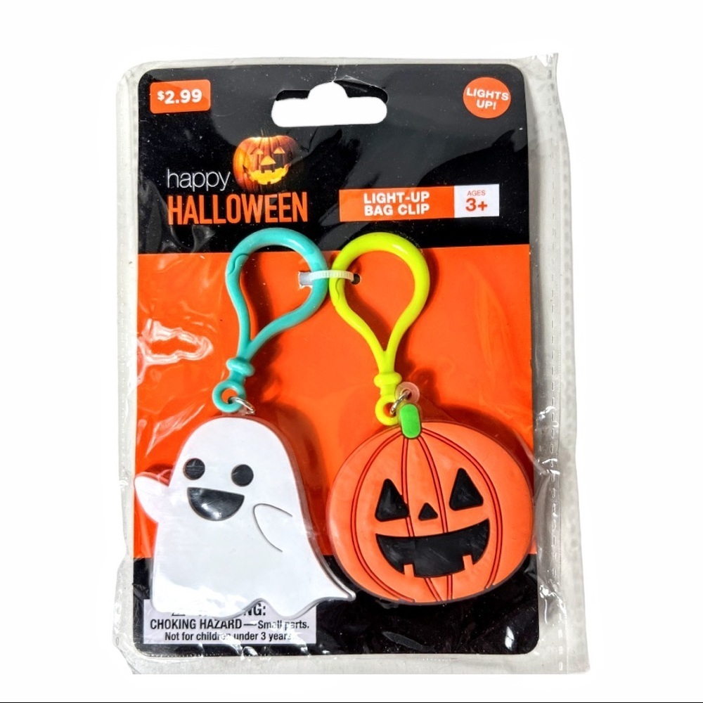 NIP Halloween Light Up Bag Clips - 2 Per Package (1 Ghost & 1 Pumpkin)
